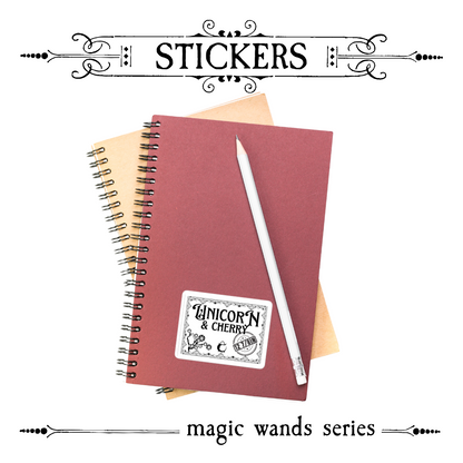 Close-up of Unicorn & Cherry vinyl sticker featuring cherry blossoms and unicorn horn